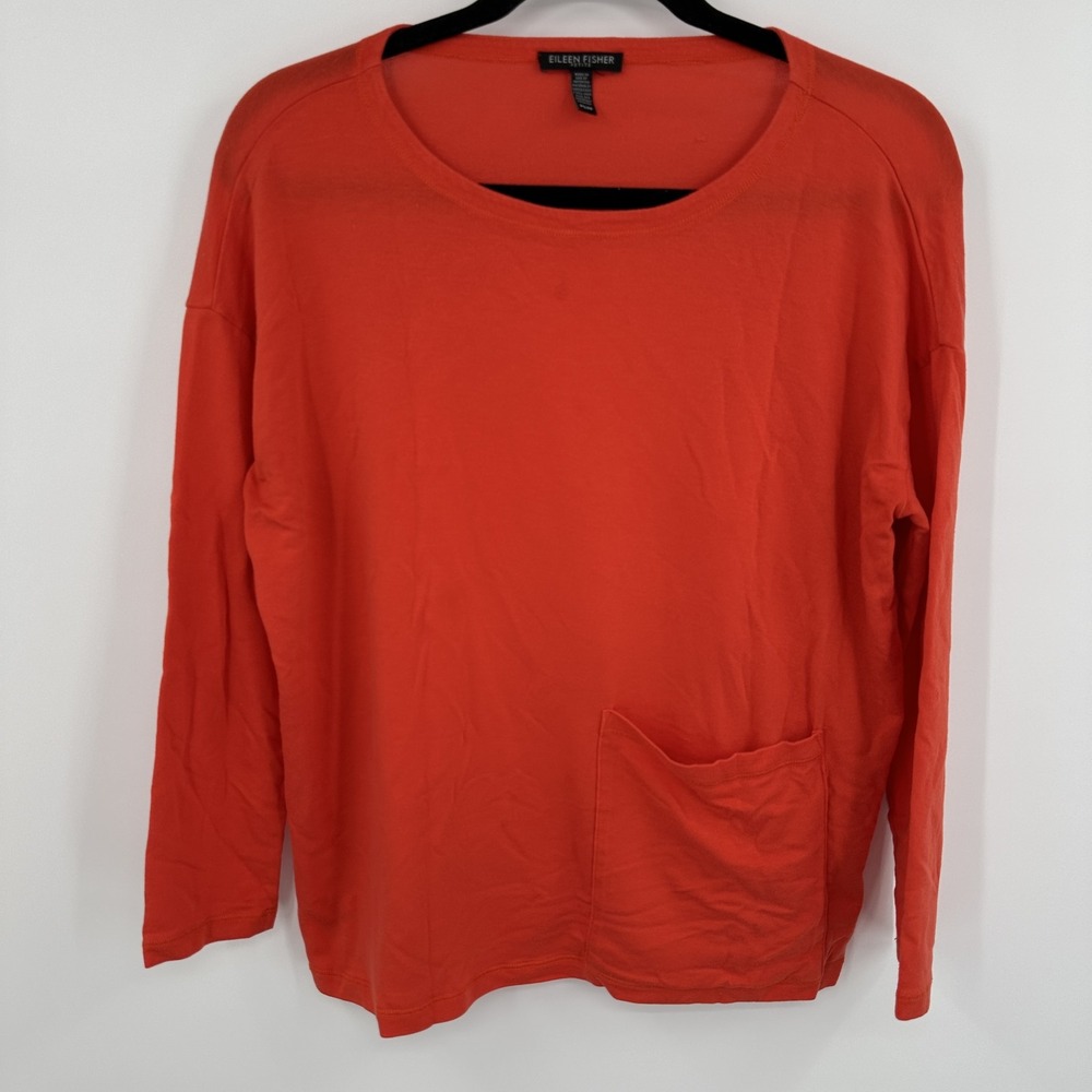 Eileen Fisher Pullover Womens Petite Small Long Sleeve Tencel Lyocell Pocket Top